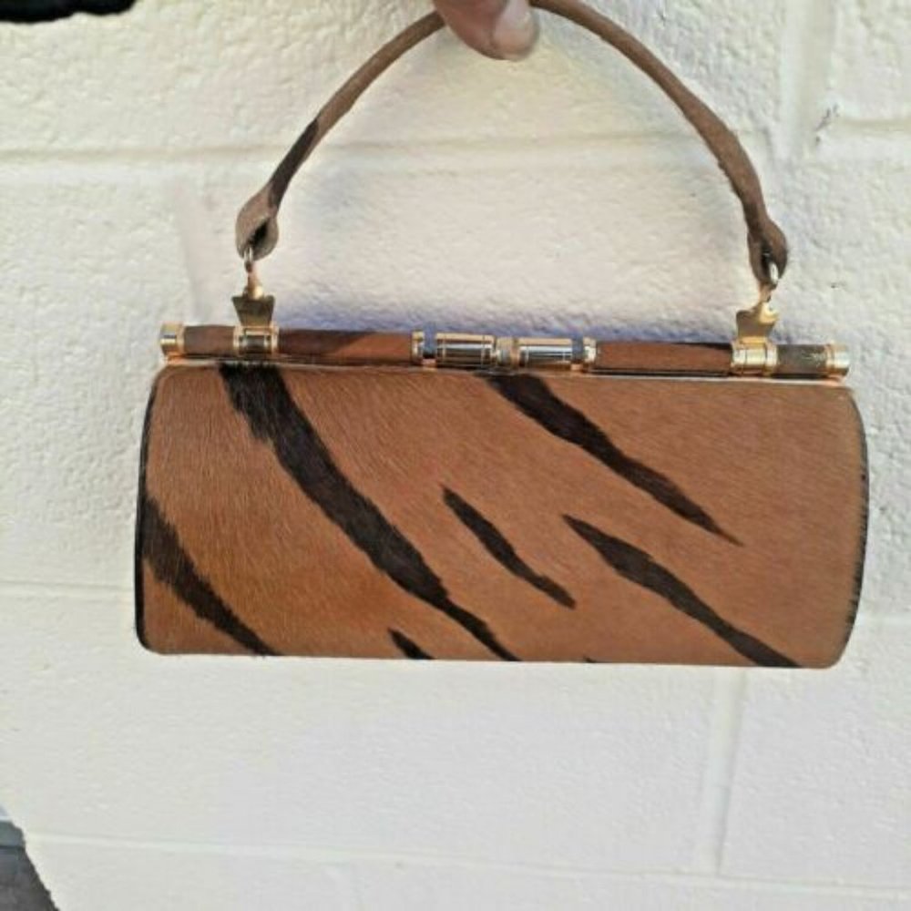 Vintage 70s Real fur kelly bag purse - Picture 1 of 6